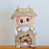 Labubu Doll Outfit Set – 17cm Cute White Shirt, Animal Overalls & Hat Dress-Up Clothes for Fashion Accessories Lovers