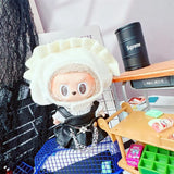 Turtle Shell Hooded Outfit Set for 17cm Labubu Dolls – Overalls, Hat & Shirt Plush Accessories for Vinyl Fans