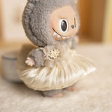 Labubu Doll Suspender Dress Set – 4 Color Options Outfit for 17cm Plush Dolls with Animal-Inspired Design & Dress-Up Accessories