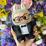 Labubu Idol Doll Bow Tie Men’s Suit – 17cm Mini Plush Doll Outfit with Glasses for Birthday & Display Accessories