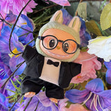 Labubu Idol Doll Bow Tie Men’s Suit – 17cm Mini Plush Doll Outfit with Glasses for Birthday & Display Accessories