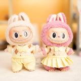 17cm Labubu Idol Dolls British Couple Sweater Outfit – Cute JK Skirt Suit Clothing Set for Mini Plush Doll Accessories & Styling Gifts