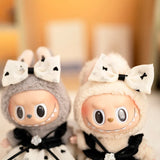 Labubu Doll Camellia Gauze Skirt Set – 17cm Plush Outfit with Heart or Bow Design & Suspender Pants for Pendant Doll Dress-Up