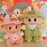 Labubu Doll Animal Overalls Fashion Set – Cute White Shirt, Hat & Outfit Accessories for 17cm Plush Dolls