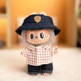 Plaid Shirt, Jeans & Hat Outfit Set for 17cm Labubu Dolls – Trendy Three-Piece Fashion Clothes Accessories