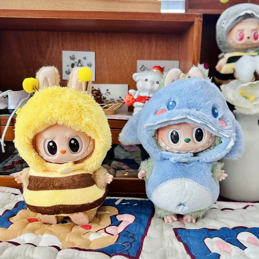 Labubu Idol Doll Bee & Shark Suit Set – 17cm Kpop-Inspired Plush Doll Outfit Clothes for Cute DIY Dress-Up & Collectible Display