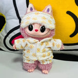 Pajama Set with Eye Mask for 17cm Labubu Dolls – Soft Cotton Sleepwear Outfit Accessories for Plush Fans