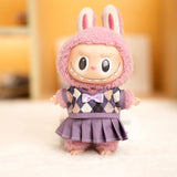 17cm Labubu Idol Dolls British Couple Sweater Outfit – Cute JK Skirt Suit Clothing Set for Mini Plush Doll Accessories & Styling Gifts