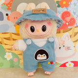Labubu Doll Animal Overalls Fashion Set – Cute White Shirt, Hat & Outfit Accessories for 17cm Plush Dolls