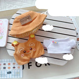 Labubu I & II Doll Animal Overalls Set – 17cm Plush Outfit with White T-Shirt & Hat Doll Clothes Accessories for Cute Display