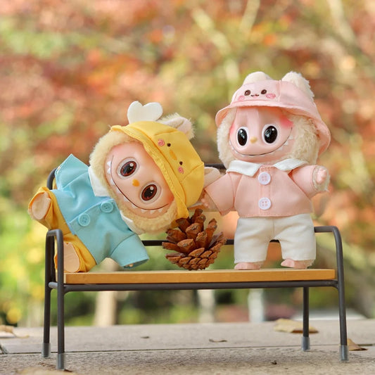 Labubu Doll Duck & Rabbit Outfit Set – 17cm Plush Clothes with Yarmulke Hat, Shirt, and Pants Three-Piece Accessories for Cute Styling