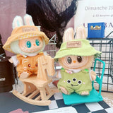 Labubu I & II Doll Animal Overalls Set – 17cm Plush Outfit with White T-Shirt & Hat Doll Clothes Accessories for Cute Display