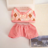 17cm Labubu Idol Dolls British Couple Sweater Outfit – Cute JK Skirt Suit Clothing Set for Mini Plush Doll Accessories & Styling Gifts