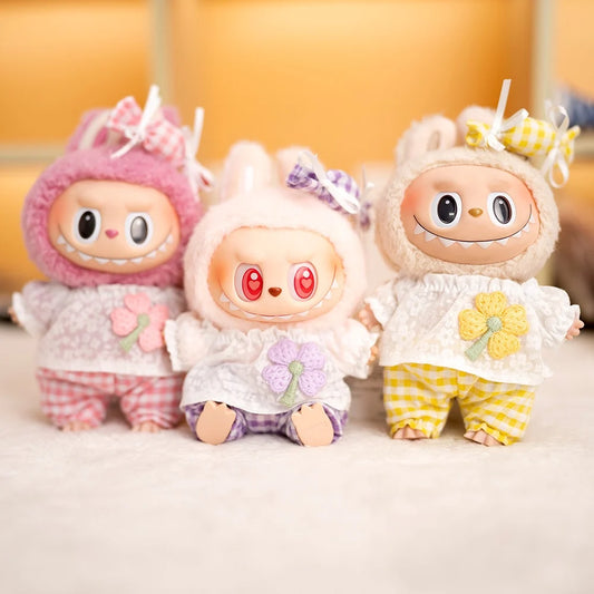 Labubu Idol Doll Outfit Set – Candy Hairpin, Stylish Shorts & Sitting Party Clothing for 17cm Mini Plush Dolls Accessories