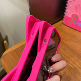 Lovely 3D Rose Large Bow and Wrist Strap Silicone Phone Case for iPhone 11, 12, 13, 14 Pro Max