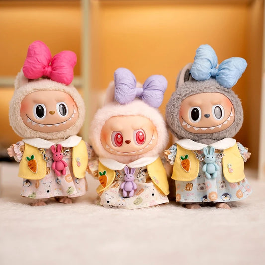 Labubu Idol Doll Big Bow Dress Set – 17cm Plush Outfit with Doll Collar, Rabbit Hanging Charm & Three-Piece Accessories for Cute Styling