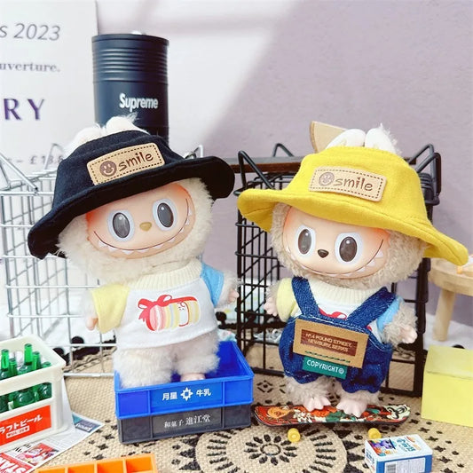 Labubu Doll Clothes Set – 17cm Plush Doll Outfit with Overalls, Dress & Hairpin for Cute Styling and Fashion Accessories Gift