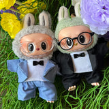 Labubu Idol Doll Bow Tie Men’s Suit – 17cm Mini Plush Doll Outfit with Glasses for Birthday & Display Accessories