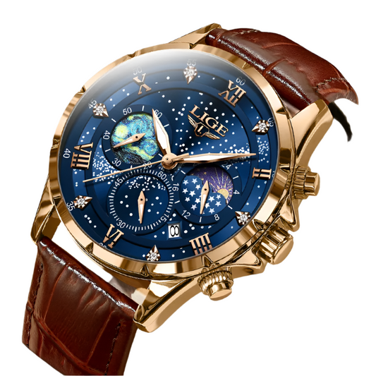 LIGE Men's Casual Sport Watch: Luxury, Waterproof, Luminous Chronograph, Quartz Movement with Leather Strap
