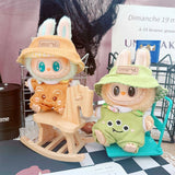 Labubu I & II Doll Animal Overalls Set – 17cm Plush Outfit with White T-Shirt & Hat Doll Clothes Accessories for Cute Display