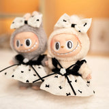 Labubu Doll Camellia Gauze Skirt Set – 17cm Plush Outfit with Heart or Bow Design & Suspender Pants for Pendant Doll Dress-Up