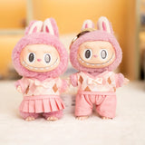 17cm Labubu Idol Dolls British Couple Sweater Outfit – Cute JK Skirt Suit Clothing Set for Mini Plush Doll Accessories & Styling Gifts