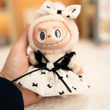Labubu Doll Camellia Gauze Skirt Set – 17cm Plush Outfit with Heart or Bow Design & Suspender Pants for Pendant Doll Dress-Up