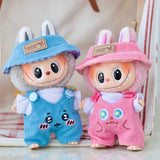 Labubu Doll Outfit Set – 17cm Cute White Shirt, Animal Overalls & Hat Dress-Up Clothes for Fashion Accessories Lovers