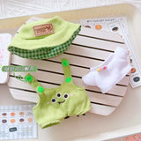 Labubu I & II Doll Animal Overalls Set – 17cm Plush Outfit with White T-Shirt & Hat Doll Clothes Accessories for Cute Display