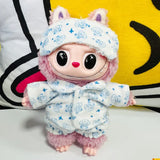 Pajama Set with Eye Mask for 17cm Labubu Dolls – Soft Cotton Sleepwear Outfit Accessories for Plush Fans