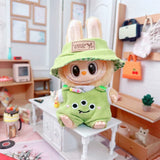 Labubu I & II Doll Animal Overalls Set – 17cm Plush Outfit with White T-Shirt & Hat Doll Clothes Accessories for Cute Display
