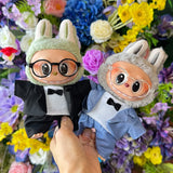 Labubu Idol Doll Bow Tie Men’s Suit – 17cm Mini Plush Doll Outfit with Glasses for Birthday & Display Accessories