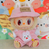 Labubu Doll Animal Overalls Fashion Set – Cute White Shirt, Hat & Outfit Accessories for 17cm Plush Dolls