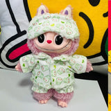 Pajama Set with Eye Mask for 17cm Labubu Dolls – Soft Cotton Sleepwear Outfit Accessories for Plush Fans