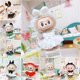 Labubu Doll Student Maid Dress Set – 17cm Plush Outfit with Uniform-Style Dress and Hairpin Accessories for Cute Collector Styling