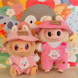 Labubu Doll Animal Overalls Fashion Set – Cute White Shirt, Hat & Outfit Accessories for 17cm Plush Dolls