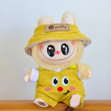 Labubu Doll Outfit Set – 17cm Cute White Shirt, Animal Overalls & Hat Dress-Up Clothes for Fashion Accessories Lovers