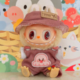 Labubu Doll Animal Overalls Fashion Set – Cute White Shirt, Hat & Outfit Accessories for 17cm Plush Dolls