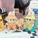 Labubu I & II Doll Animal Overalls Set – 17cm Plush Outfit with White T-Shirt & Hat Doll Clothes Accessories for Cute Display