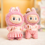 17cm Labubu Idol Dolls British Couple Sweater Outfit – Cute JK Skirt Suit Clothing Set for Mini Plush Doll Accessories & Styling Gifts