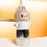 Labubu Doll Striped T-Shirt & Rolled Jeans Set – 17cm Plush Idol Doll Clothes Two-Piece Casual Outfit for Everyday Styling