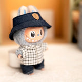 Plaid Shirt, Jeans & Hat Outfit Set for 17cm Labubu Dolls – Trendy Three-Piece Fashion Clothes Accessories