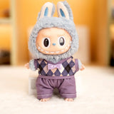 17cm Labubu Idol Dolls British Couple Sweater Outfit – Cute JK Skirt Suit Clothing Set for Mini Plush Doll Accessories & Styling Gifts