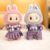 17cm Labubu Idol Dolls British Couple Sweater Outfit – Cute JK Skirt Suit Clothing Set for Mini Plush Doll Accessories & Styling Gifts