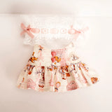 Labubu Doll Bear Print Dress Set – 17cm Outfit with Lace Headband, Cartoon Dress & Suspender Pants Accessories for Baby Pendant Dolls