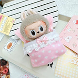 Labubu Doll To-Go Bag & Bedding Set – 17cm Plush Doll Accessories with Crossbody Carry Bags & Sleeping Bed for DIY Travel Play