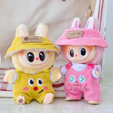 Labubu Doll Outfit Set – 17cm Cute White Shirt, Animal Overalls & Hat Dress-Up Clothes for Fashion Accessories Lovers
