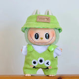 Labubu Doll Outfit Set – 17cm Cute White Shirt, Animal Overalls & Hat Dress-Up Clothes for Fashion Accessories Lovers