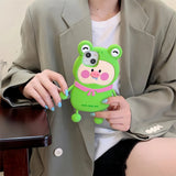 Charming 3D Pig with Frog Hat and Jade Bracelet Silicone Case for iPhone 11-15 Pro Max