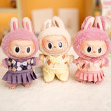 17cm Labubu Idol Dolls British Couple Sweater Outfit – Cute JK Skirt Suit Clothing Set for Mini Plush Doll Accessories & Styling Gifts